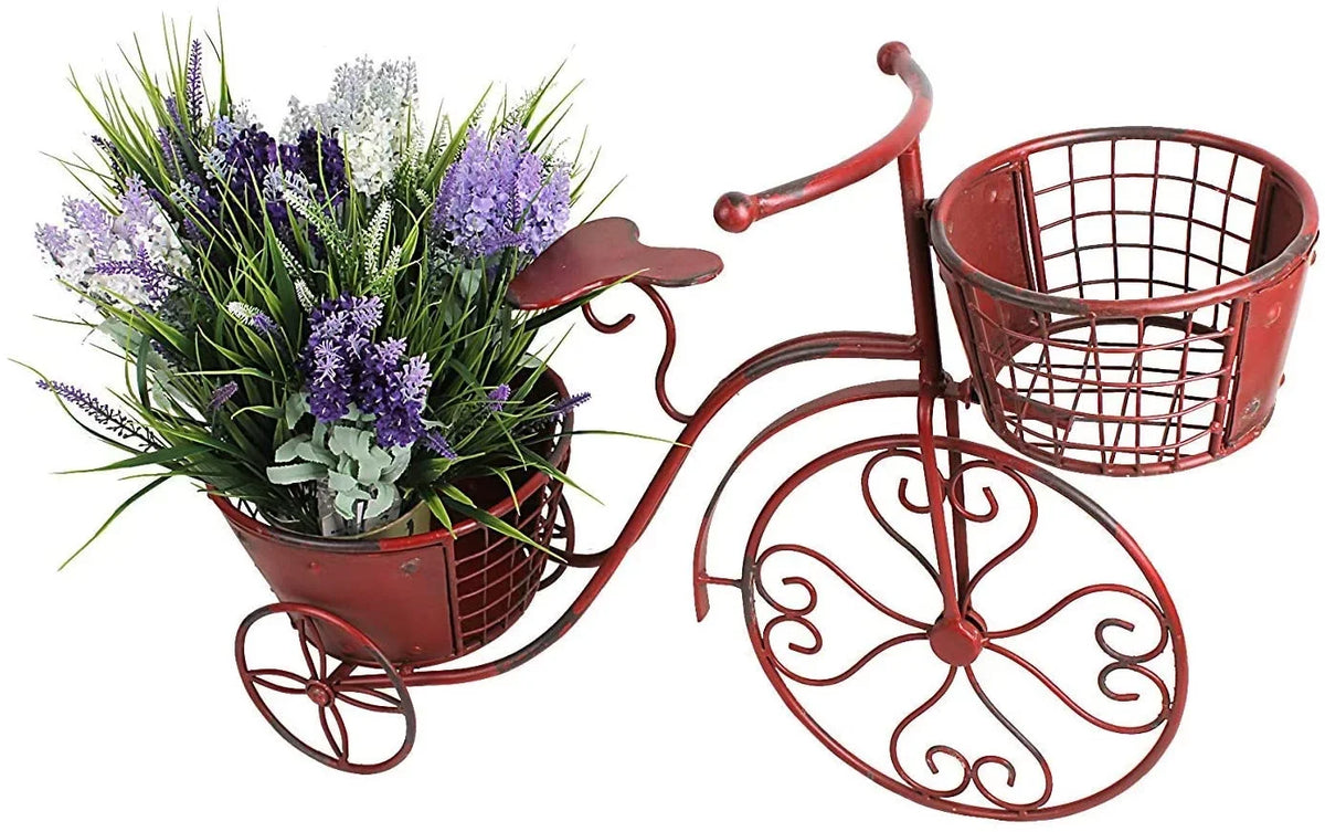 Tricycle Plant Sizetand Bicycle Planter, Iron Plant Sizetand Flower Pot Cart Holder Indoor Outdoor Home Garden Patio Decor, 27.5" x 9.8" x 18.5"