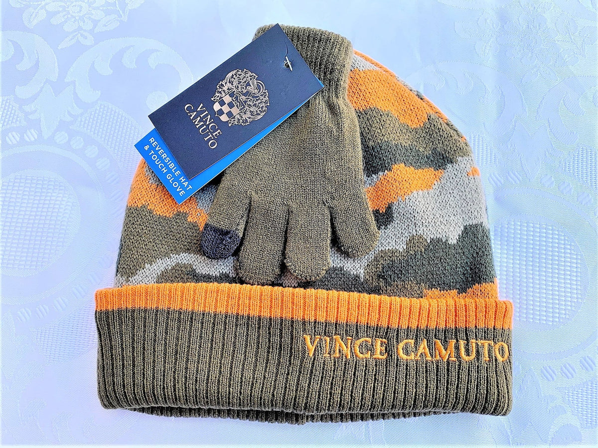 Vince Camuto Boy's Reversible Hat & Touch Gloves, OSizeFM, Camo