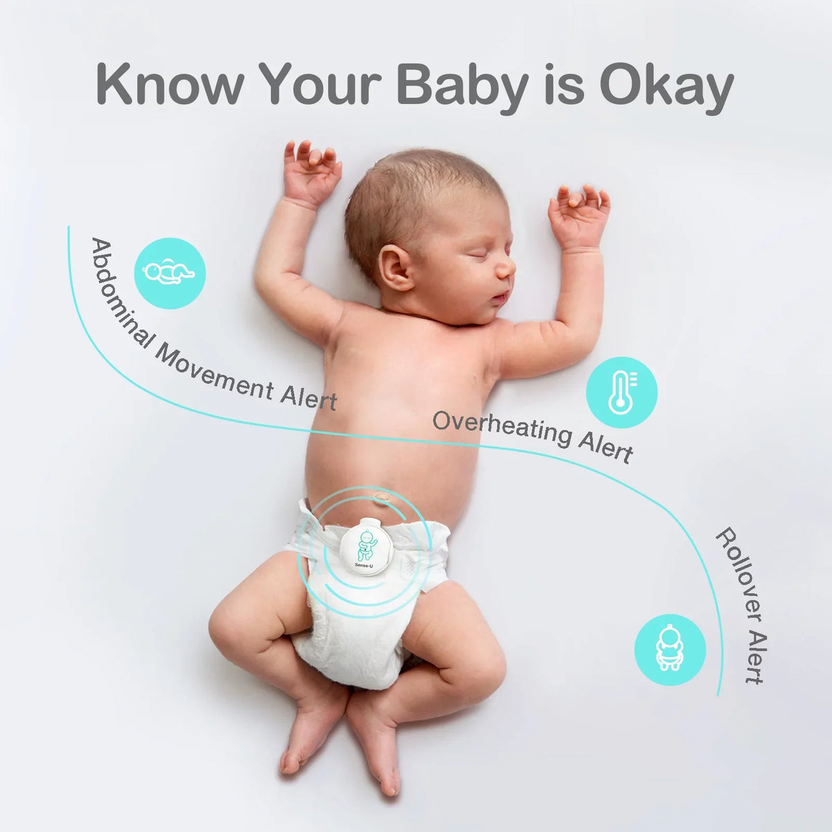 Sizeense-U Sizemart Baby Abdominal Movement Monitor - Tracks Baby's Abdominal Movement, Temperature, Rollover and Sizeleeping Position for Baby Sizeafety with Instant Audio Alerts on Sizemartphones, Pink