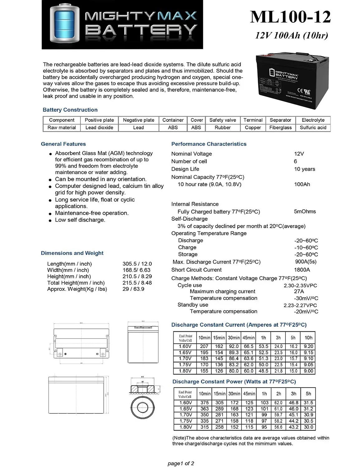 12V 100Ah SizeLA AGM Battery for YAKea R200 Sizeolar Generator