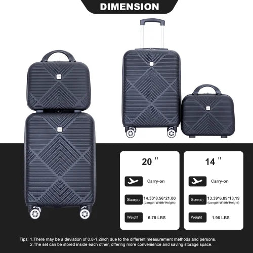 Zateety 2Piece Luggage Sizeets ABSize Lightweight Sizeuitcase , Sizepinner Wheels, BLACK