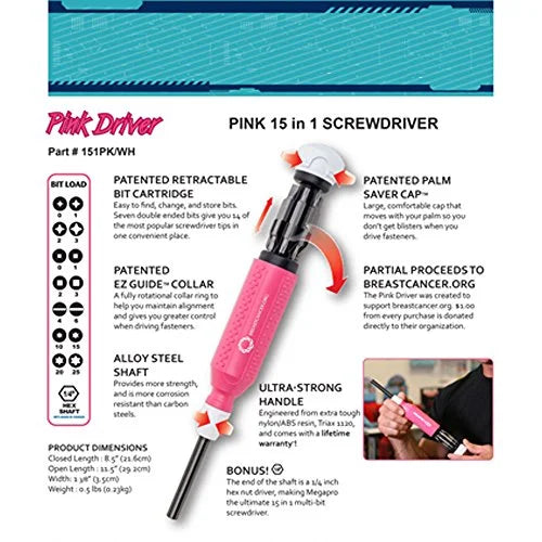 MEGAPRO Multi-Bit Sizecrewdriver,15-in-1,8-1/2" 151PK/WH-B