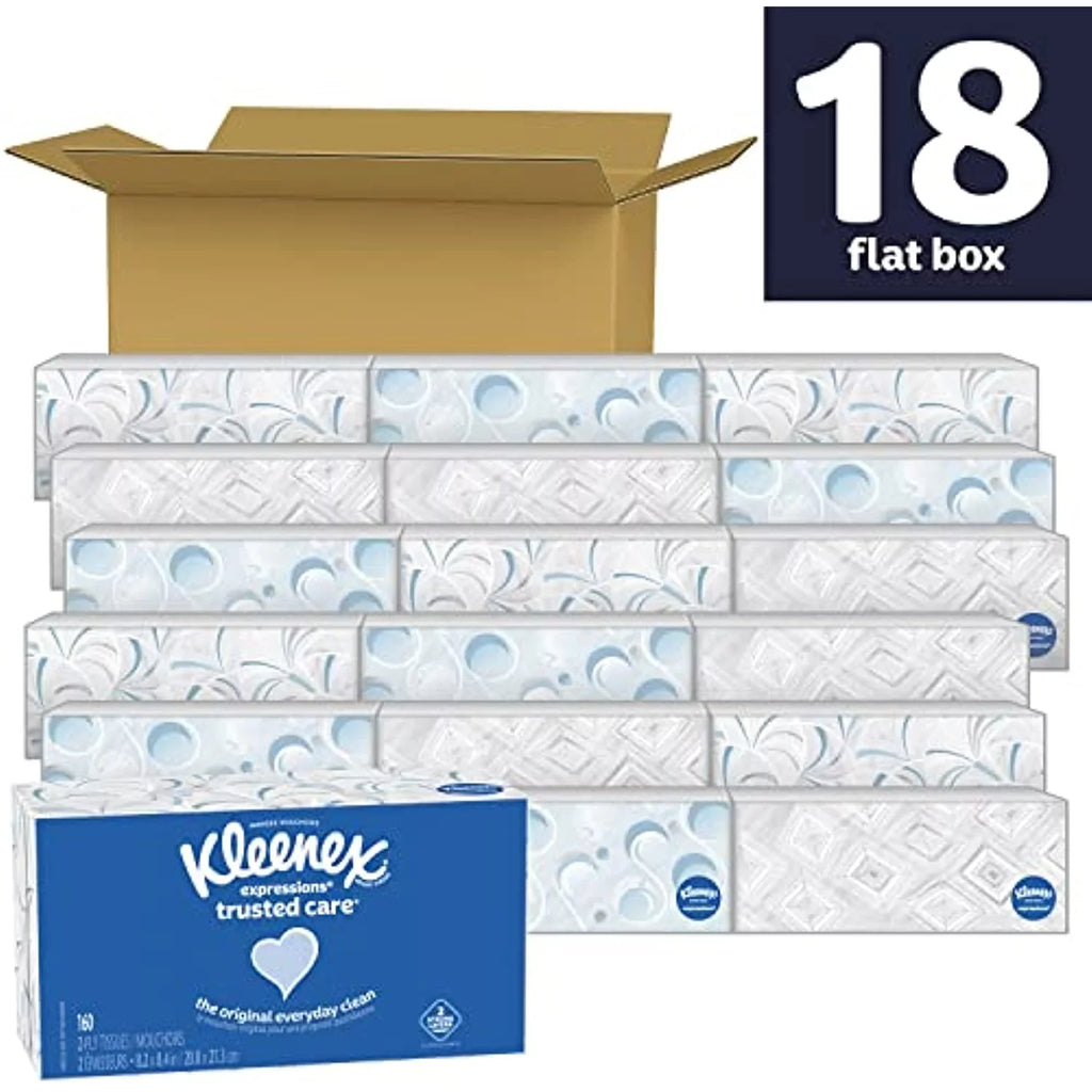 Kleenex Expressions Trusted Care Facial Tissues, 18 Flat Boxes, 160 Tissues Per Box, 2-Ply (2,880 Total Tissues)