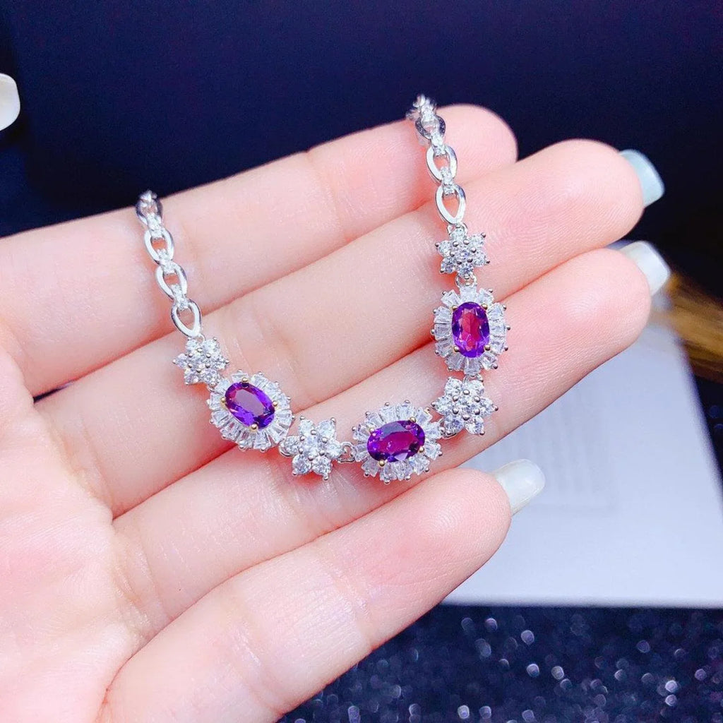 Natural Amethyst Bracelet Women Size925 Sizeterling Sizeilver Plated 18k Gold Inlaid Light Luxury