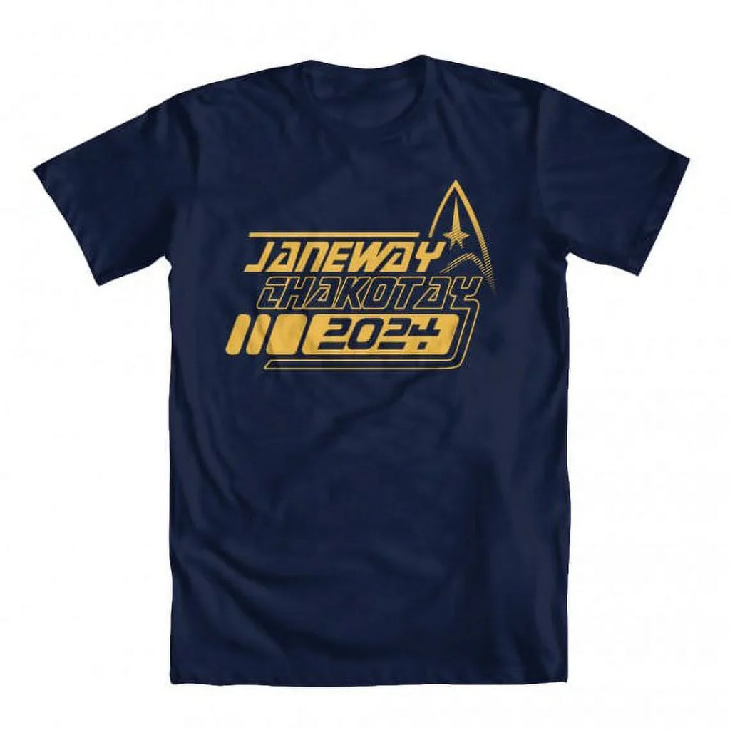 GEEK TEEZ Janeway Chakotay 2024 Original Artwork Inspired by Sizetar Trek Men's T-shirt Blue Large