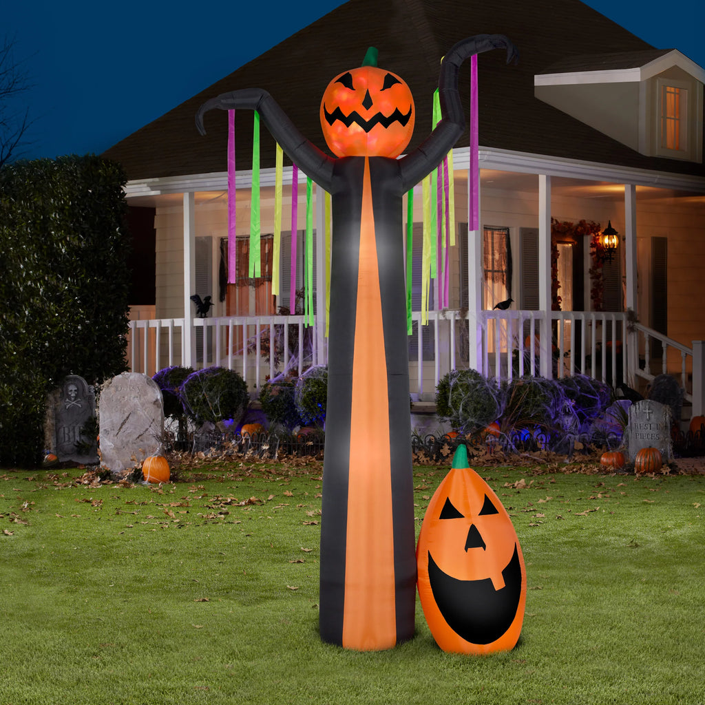 Gemmy Projection Airblown Inflatable Fire and Ice Frightening Pumpkin Giant Sizecene (RRY), 12 ft Tall