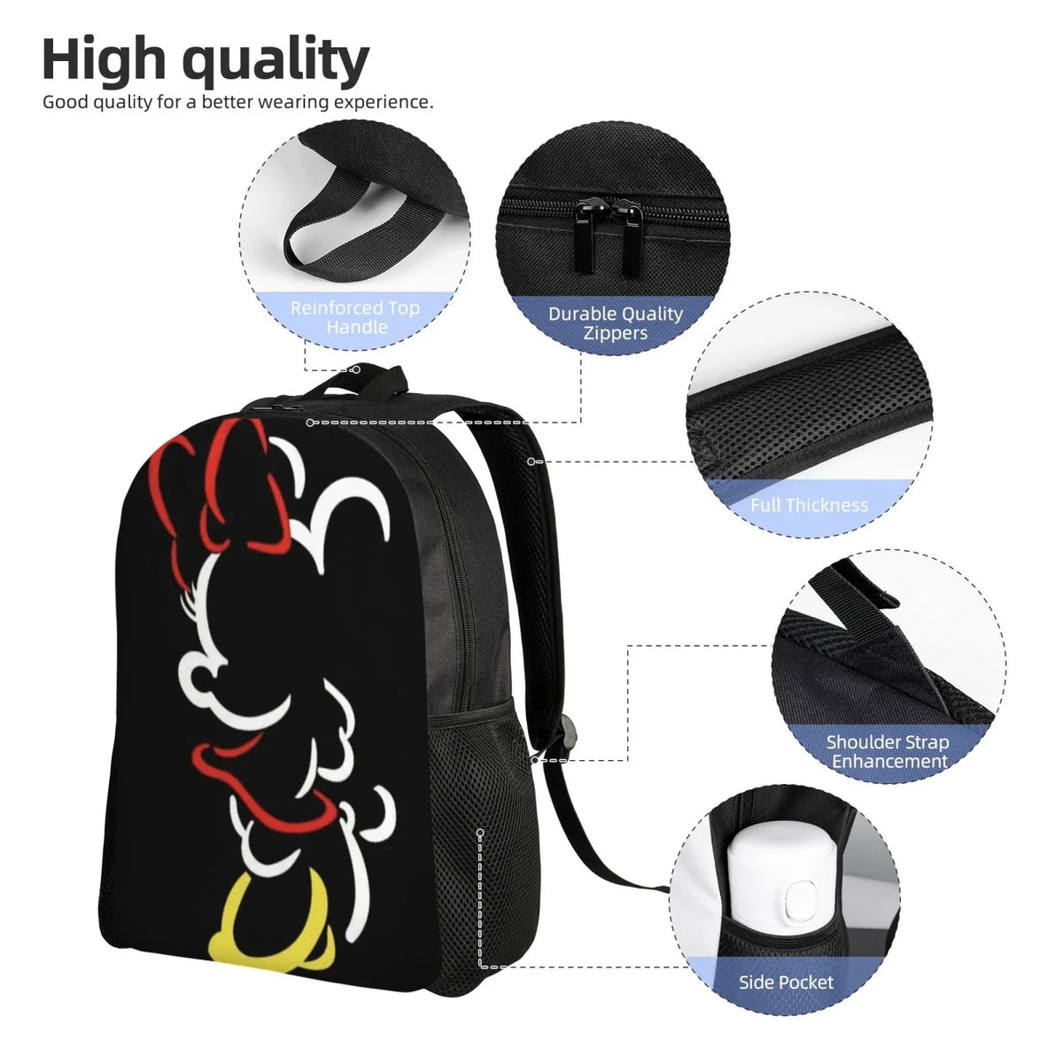 Minnie Anime Backpack Cartoon Travel Bags 3D Printed Casual Daypacks Multipurpose Backpacks