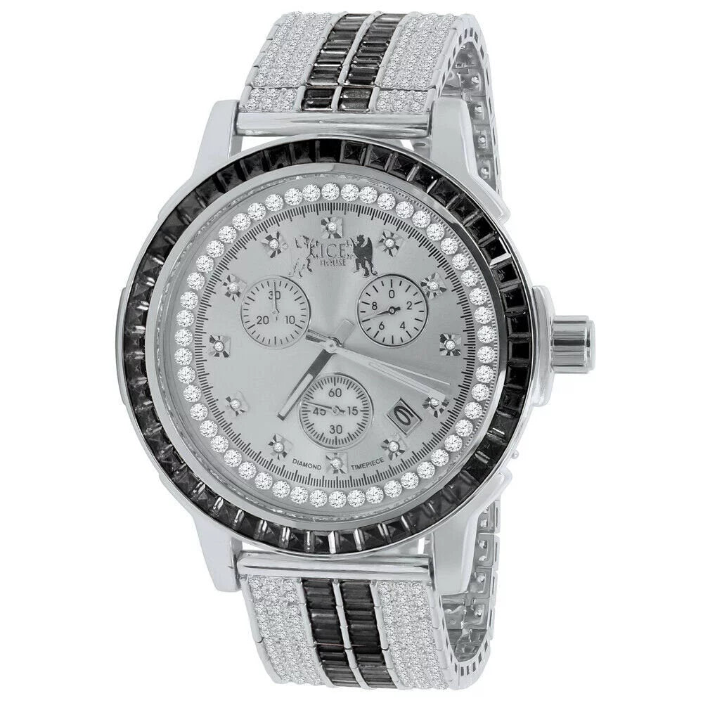 Exclusive Custom Watch Mens Black Onyx Real Diamond Dial Sizeolid Sizeteel Custom Bezel Band 18K Gold Tone