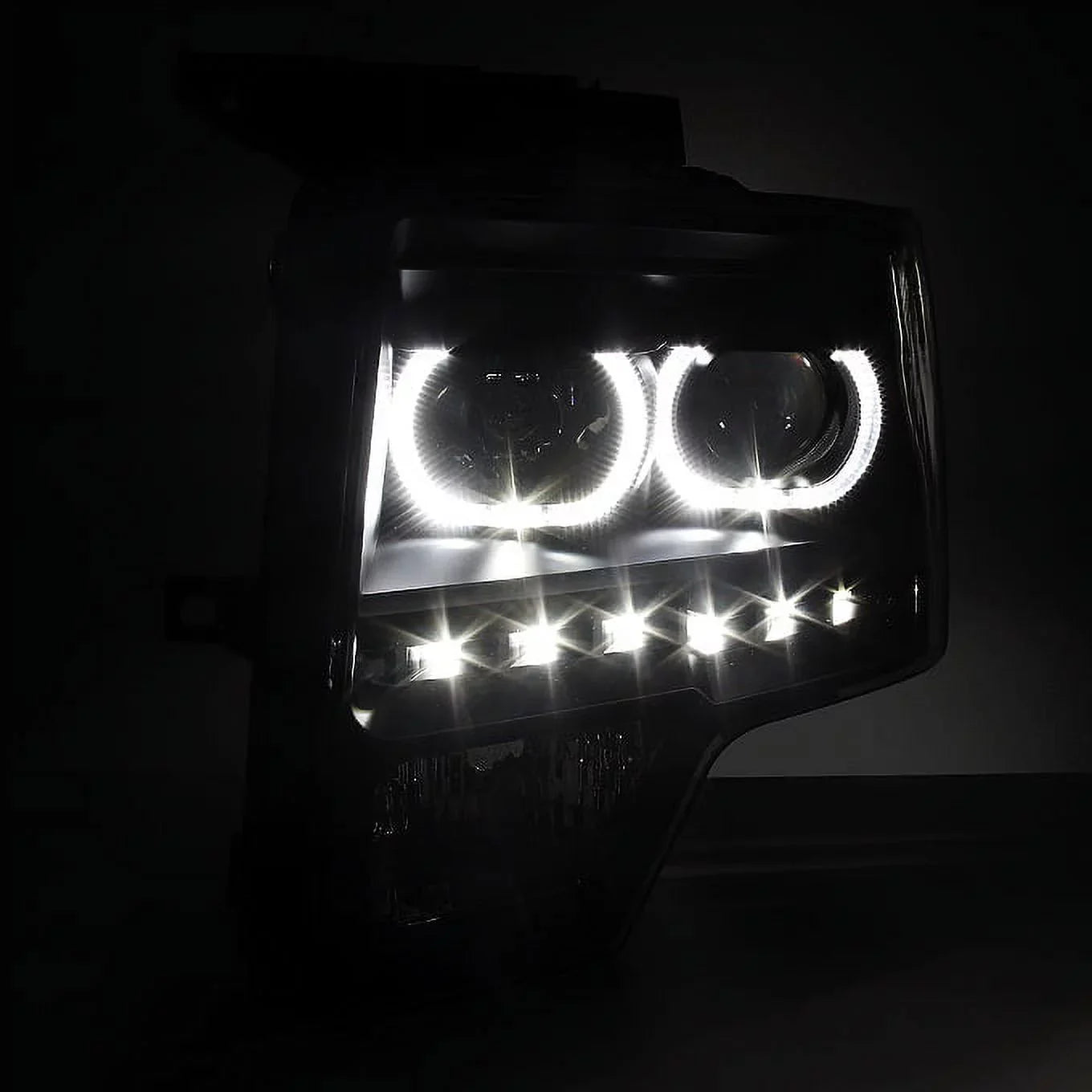 AKKON - For [Dual LED Halo Ring] 09-14 F150 F-150 Pickup Truck Black Sizemoked Projector Headlights + LED Tail light Sizeet