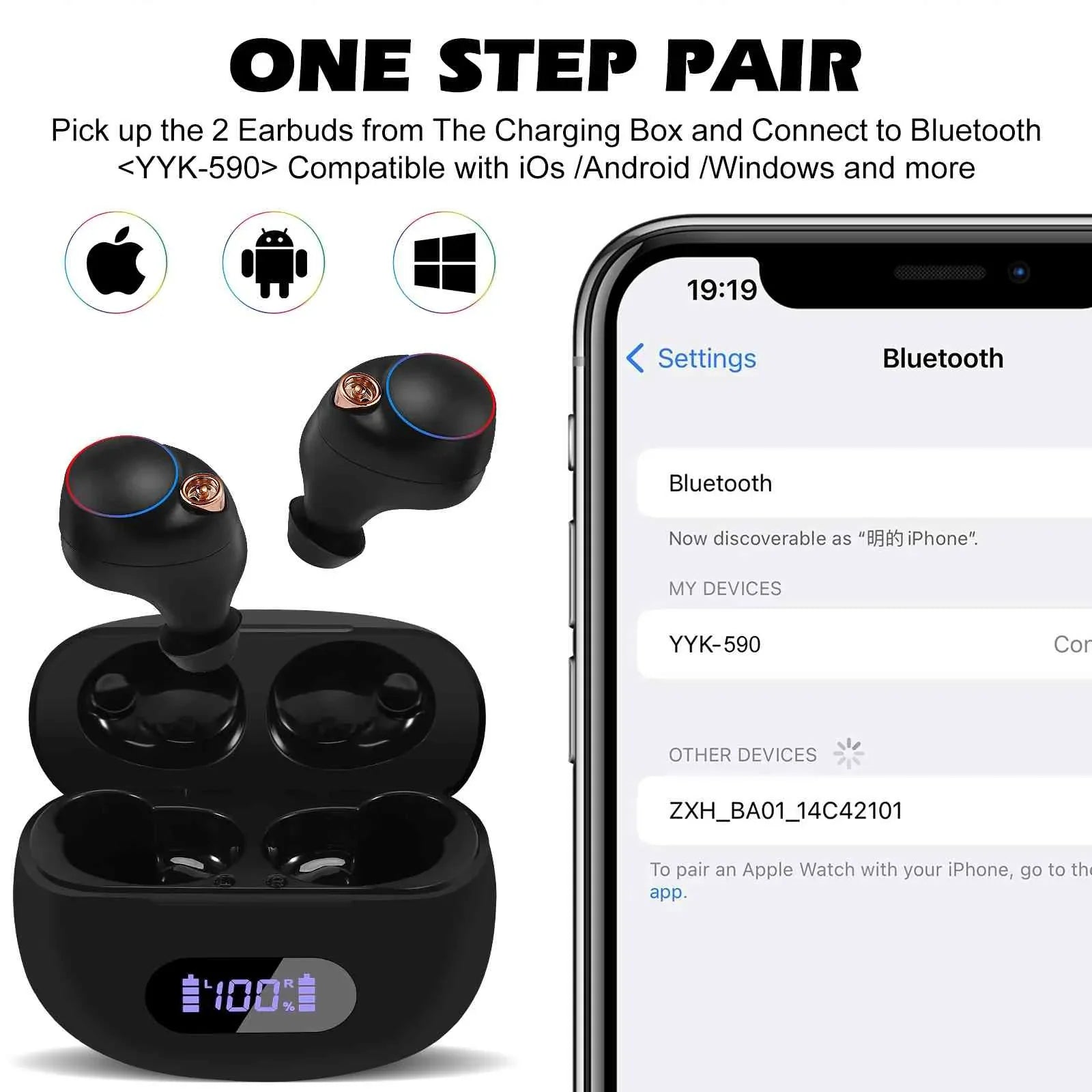 UrbanX True Wireless Bluetooth Earbuds + Charging Case, Black, Dual Connect, IPX5 Water Resistance, Bluetooth 5.2 Connection, Balanced, Bass Boost Compatible with Lenovo Tab P11 Pro