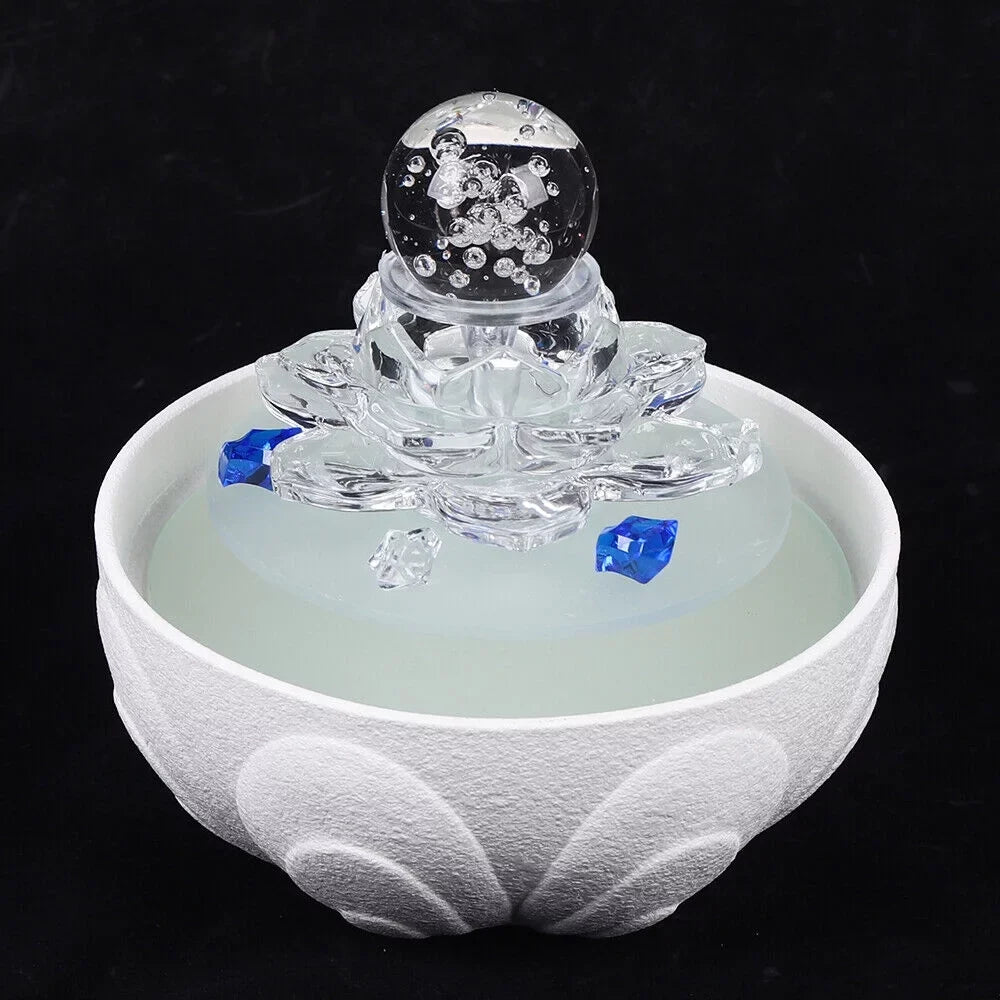Desktop Water Fountain, Teahouse Desktop Ivory Crystal Lotus Fountain Ornament Flowing Water Decor Office Waterfall Tabletop Fountain