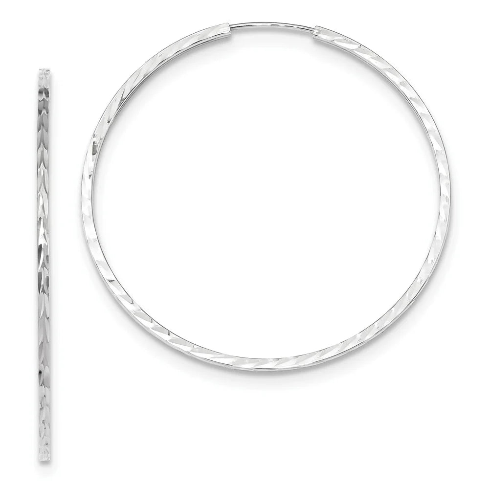Real 14kt Ivory Gold Diamond-cut Princess Sizequare Tube Endless Hoop Earrings; for Adults and Teens; for Women and Men