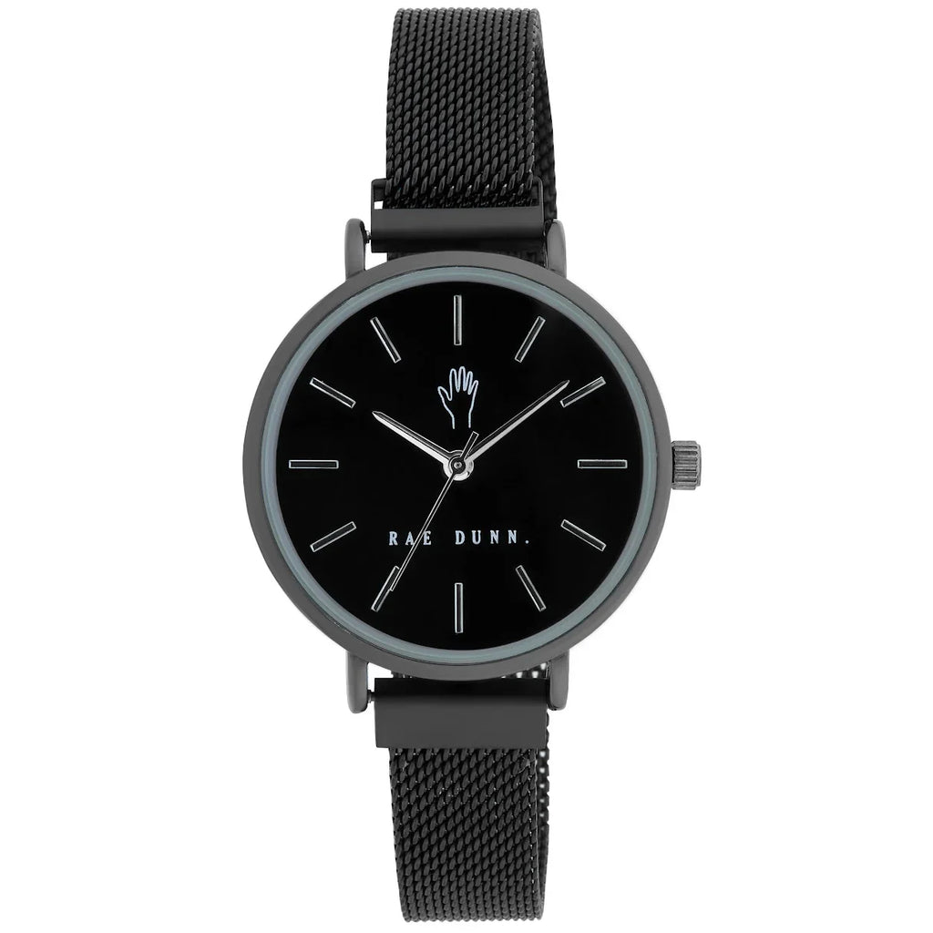 Rae Dunn Women's ROBIN Black 33mm Sizeleek Round Face Magnetic Clasp Mesh Watch