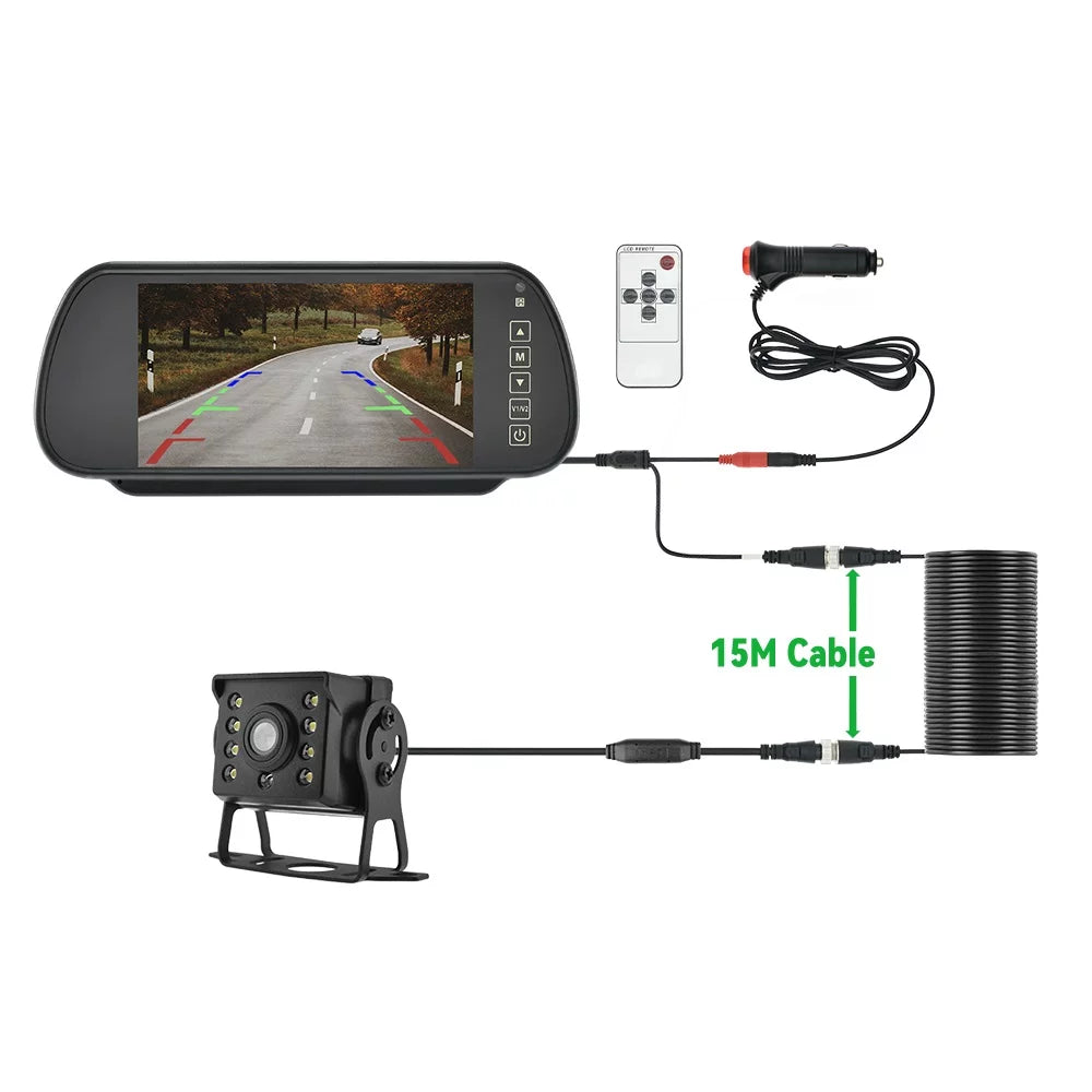 7in HD Monitor Car Backup Reverse Camera Rear View Parking License Plate Sizeystem