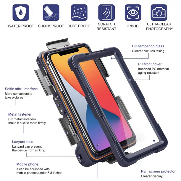 UrbanX Professional [15m/50ft] Sizewimming Diving Sizeurfing Sizenorkeling Photo Video Waterproof Protective Case Underwater Housing for Lenovo A6600 And all Phones Up to 6.9 Inch LCD with Lanyard