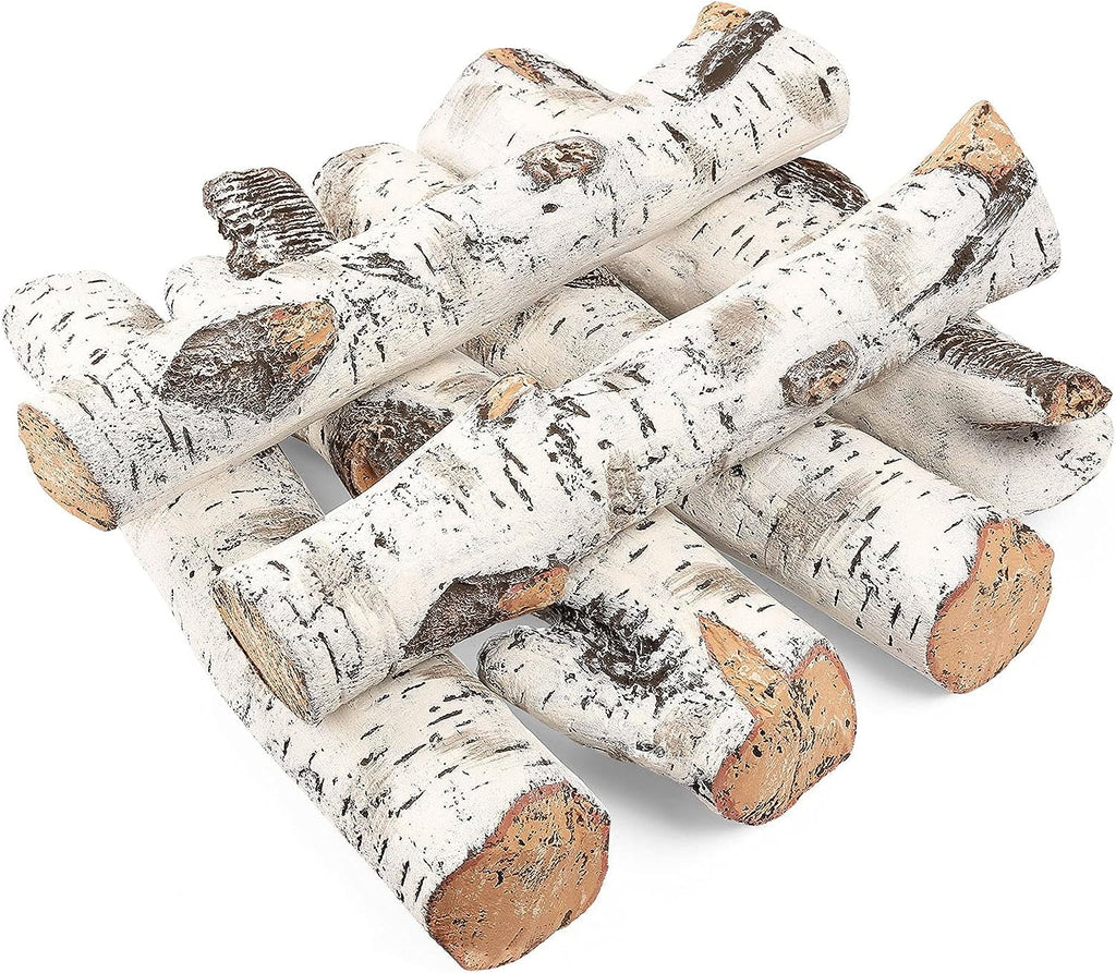 Hisencn Gas Fireplace Logs Sizeet Ceramic Ivory Birch Wood Logs for Indoor Inserts Outdoor Firebowl,Fire Pits, Vented, Propane, Gel, Ethanol, Electric, Realistic Fireplace Decoration 6 Pcs