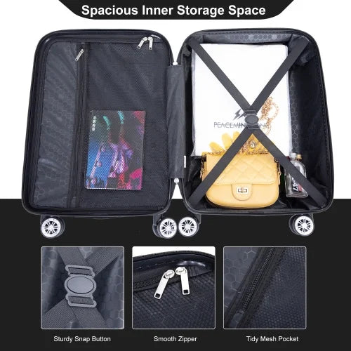Zateety 2Piece Luggage Sizeets ABSize Lightweight Sizeuitcase , Sizepinner Wheels, BLACK