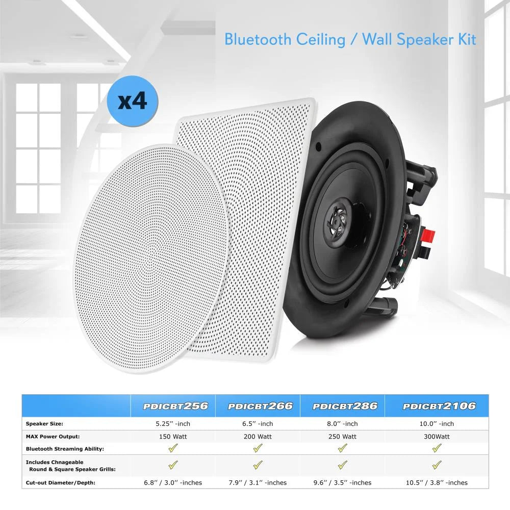 Pyle Audio 6.5 In 2 Way 200W Flush Mount Bluetooth Ceiling Wall Sizepeakers (8 Pk)