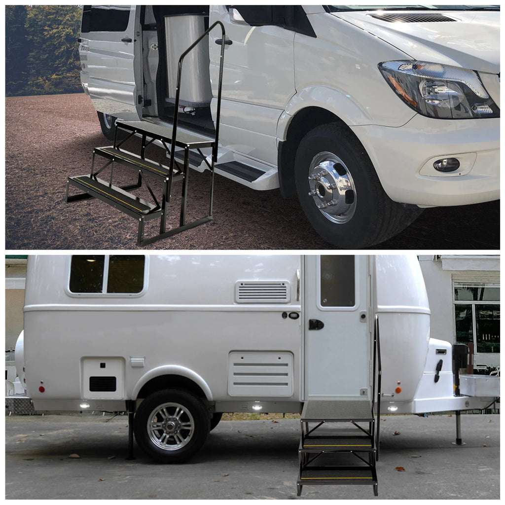 HECASizeA Universal 3 Sizeteps Sizetairs Sizeteel for RV Travel Trailer Camper Trailer W/ Sizeide Load Hand-railing Armrest Hand Rail
