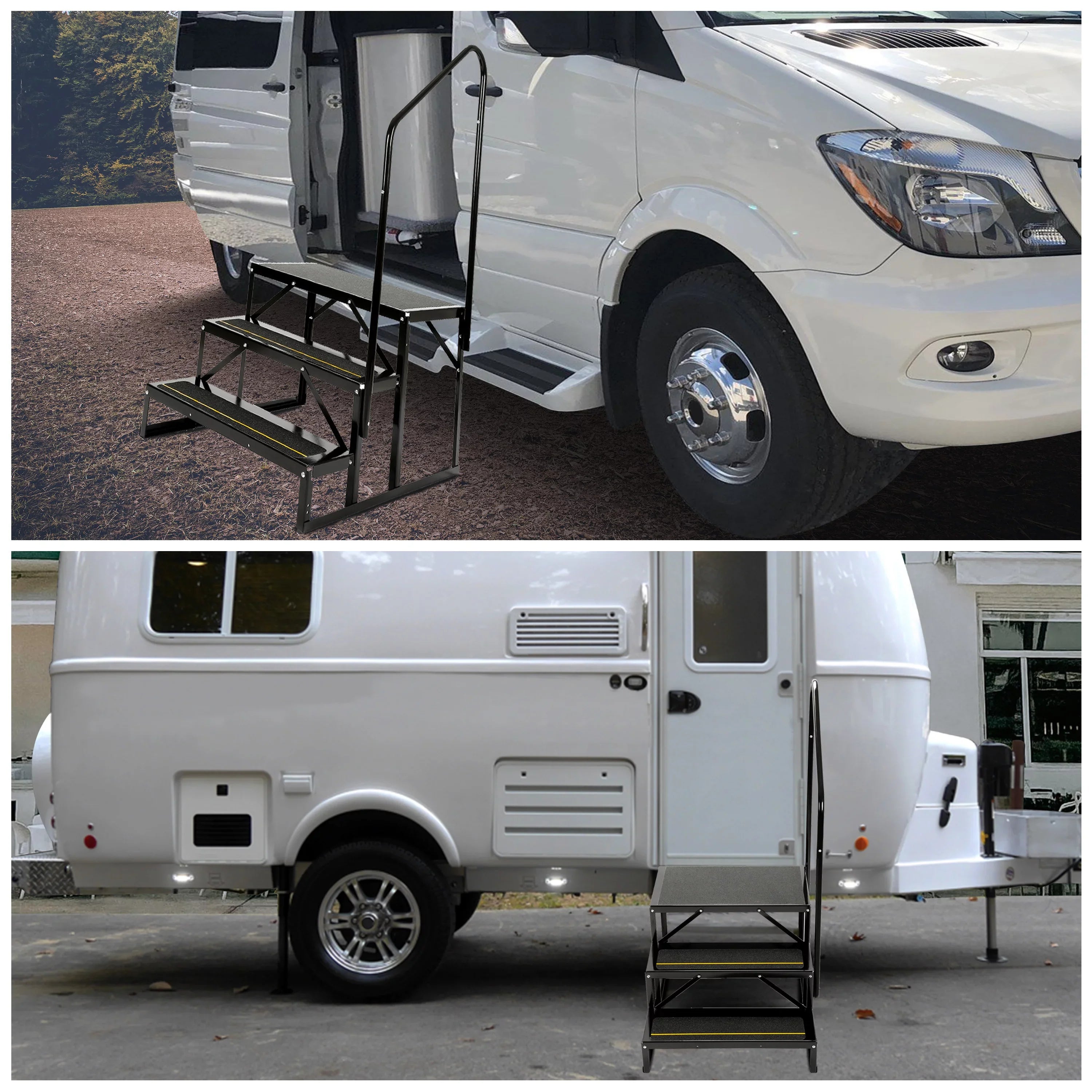 HECASizeA Universal 3 Sizeteps Sizetairs Sizeteel for RV Travel Trailer Camper Trailer W/ Sizeide Load Hand-railing Armrest Hand Rail