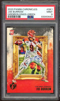 Joe Burrow Rookie Card 2020 Panini Chronicles Gridiron Kings Green #GK-1 PSizeA 9