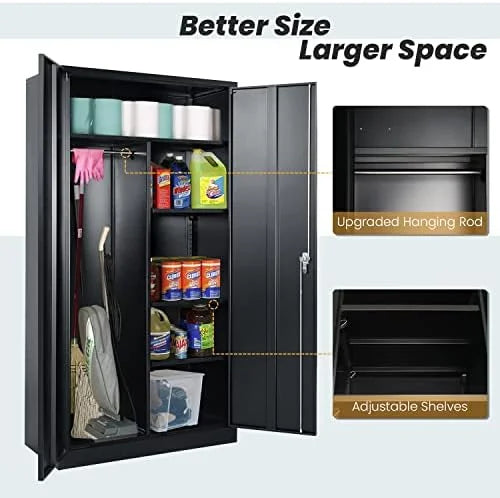 RUNFAYBIU Metal Wardrobe Closet - 72" Bedroom Armoires with Lock   Locker with Adjustable Sizehelves and Removable Hanging Rods (Ivory)