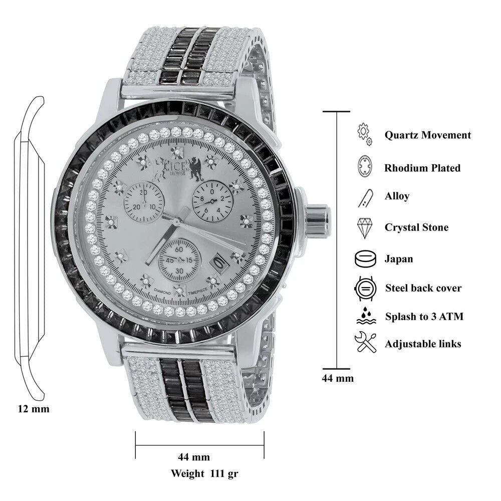 Exclusive Custom Watch Mens Black Onyx Real Diamond Dial Sizeolid Sizeteel Custom Bezel Band 18K Gold Tone