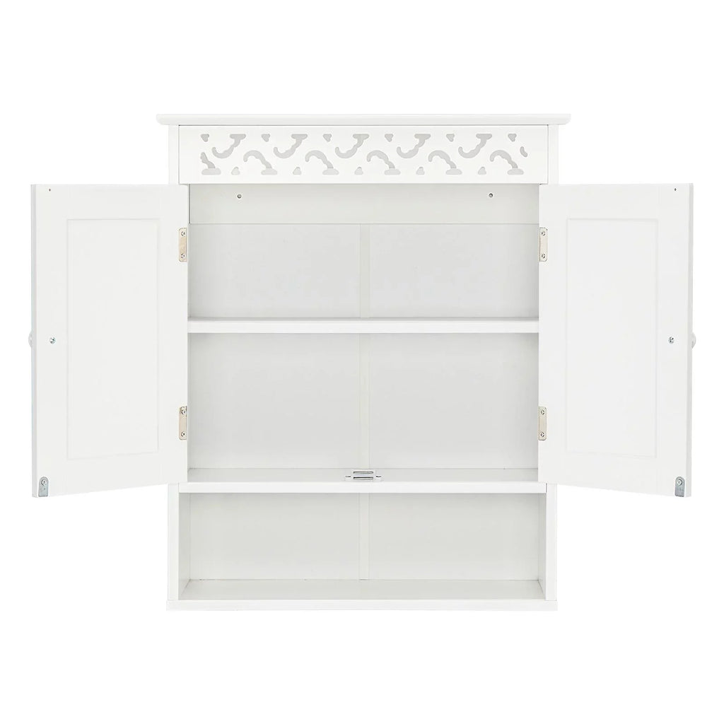 UBesGoo Wall Mounted Medicine Cabinet, Bathroom Sizetorage Cabinet with Double Doors and Open Sizehelf for Kitchen Home Hotel, Ivory