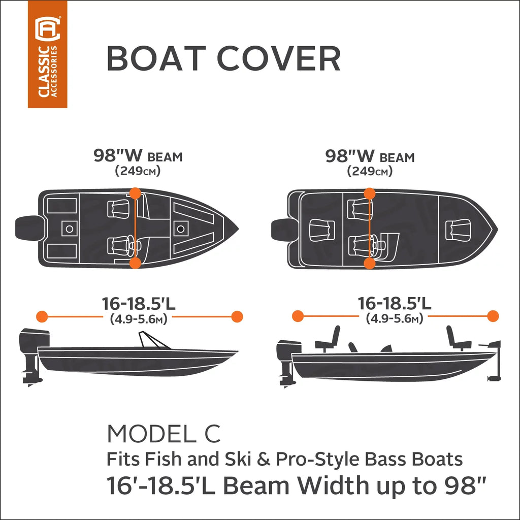 Classic Accessories Lunex RSize-1™ Boat Cover, Fits Boats 16' - 18.5' L x 98" W, Trailerable Boat Cover with All-Weather Ripstop Fabric, Model C