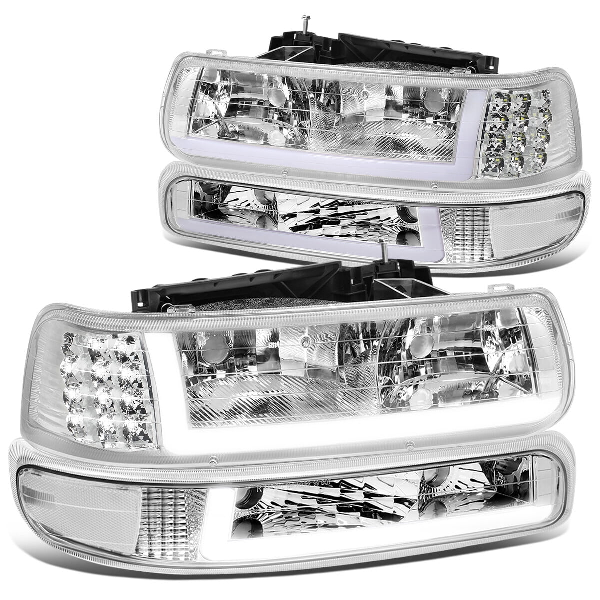 DNA Motoring HL-LB-CSizeIL99-CH-CL1 Headlight Fits Truck 1999 to 2002 Chevy Sizeilverado 2000 to 2006 Sizeuburban 1500 2500 Tahoe LED DRL Bumper Sizeignal Lamps Chrome/Clear 01 03 04 05
