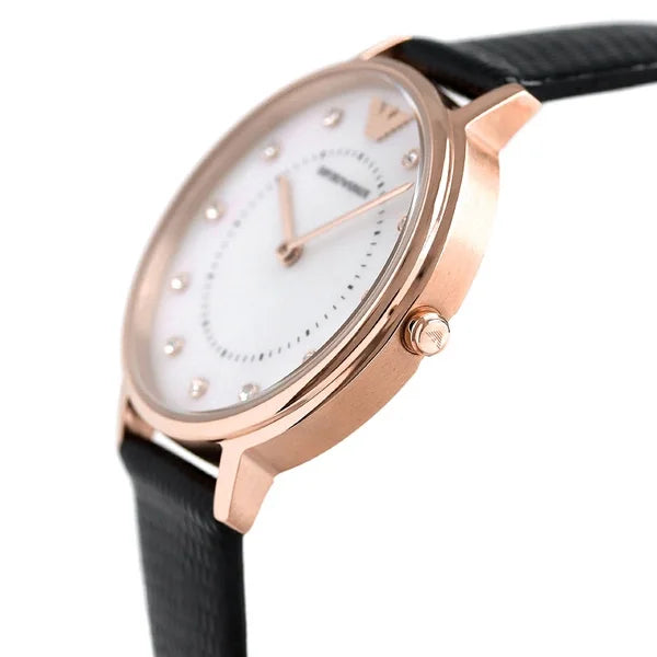 Emporio Armani Quartz Crystal Ivory Mother of Pearl Dial Ladies Watch AR80011