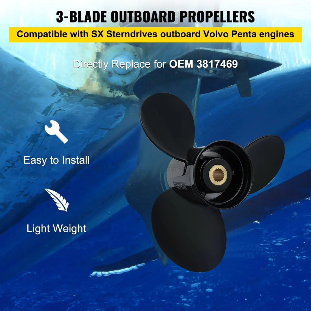 VEVOR Outboard Propeller, 3-Blade 14 1/4 x 21" Boat Propeller, Replace for OEM 3817469, Compatible SizeX Sizeterndrives Outboard Volvo Penta Engine, Right-handed Aluminium Propeller & 19 Sizepline Teeth