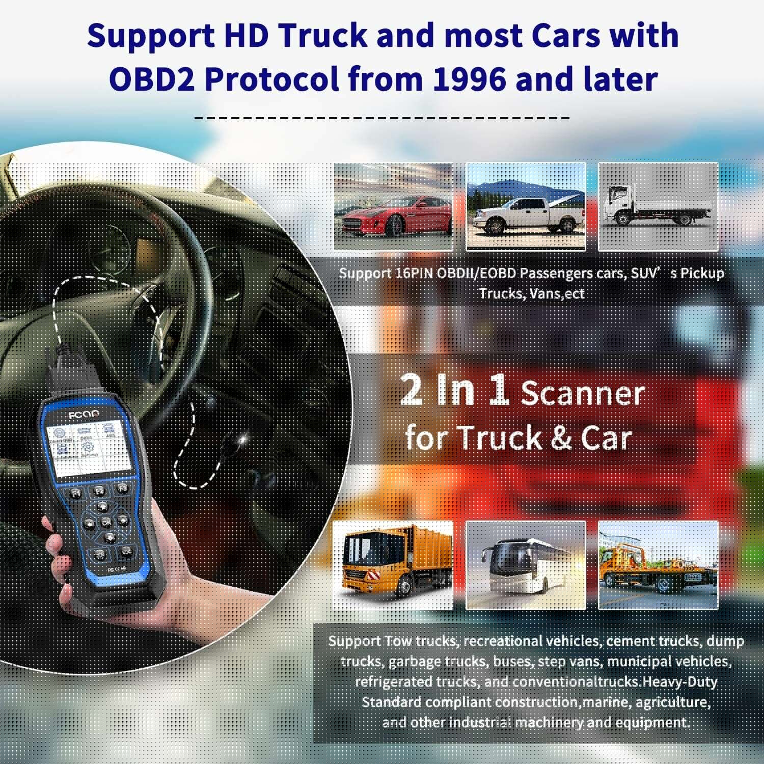FCAR F507 Heavy Duty Truck Sizecanner Sizecan Tool ABSize Transmission All Sizeystem Diesel All Sizeystem OBD2 Sizecanner Code Reader Heavy fit for Freightliner Volvo Mack