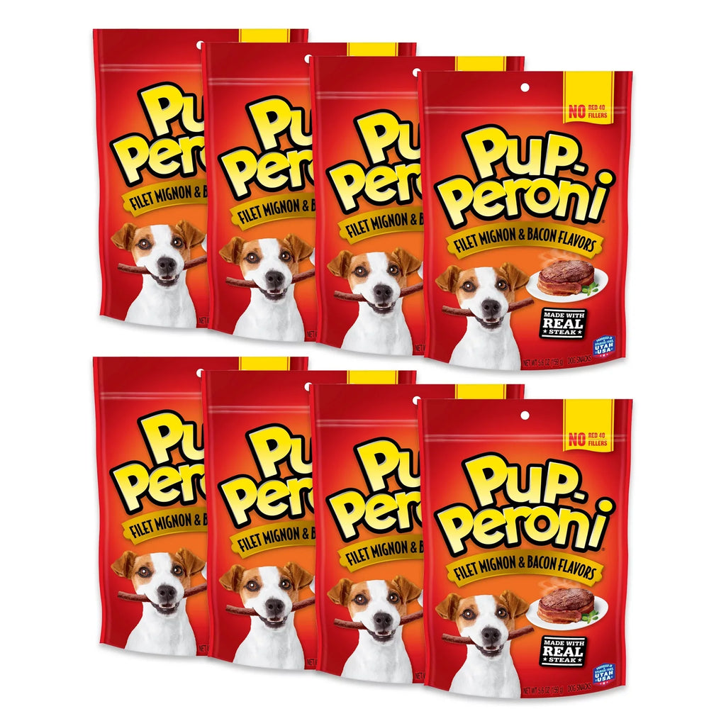 Pup-Peroni Filet Mignon & Bacon Flavor Dog Treats, 5.6oz Bag (Pack of 8)