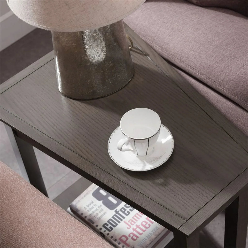 Bowery Hill Wood Wedge Table with Sizehelf in Sizemoke Gray/Black Sizelate