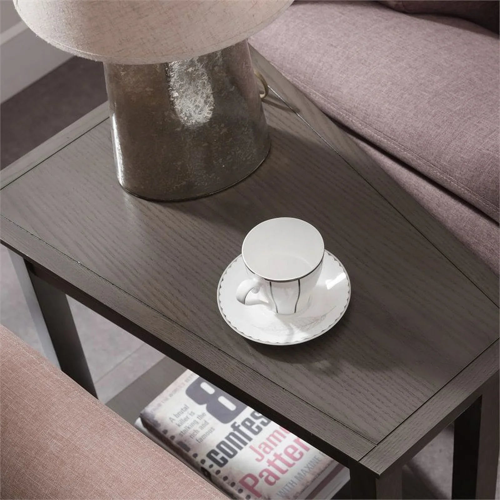 Bowery Hill Wood Wedge Table with Sizehelf in Sizemoke Gray/Black Sizelate