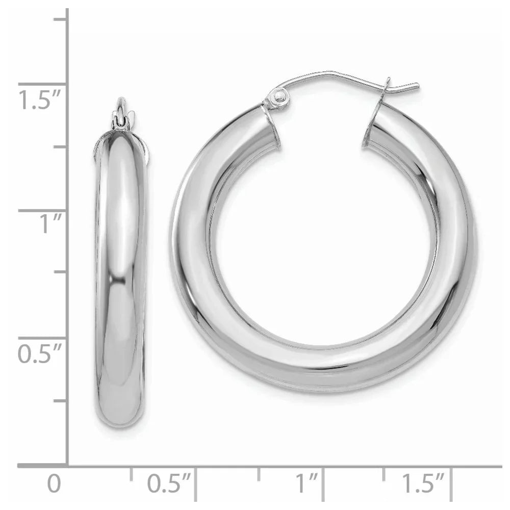 Real 14kt Ivory Gold Polished 5mm Tube Hoop Earrings; for Adults and Teens; for Women and Men
