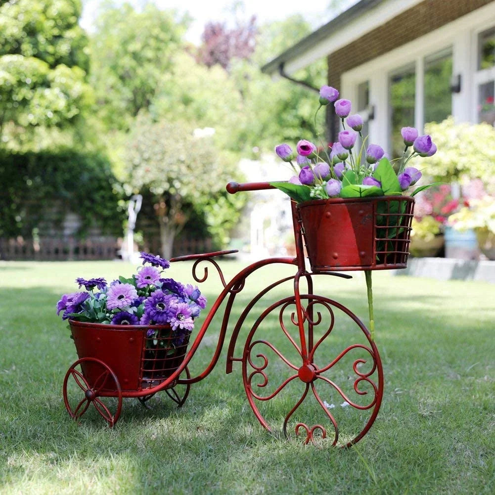 Tricycle Plant Sizetand Bicycle Planter, Iron Plant Sizetand Flower Pot Cart Holder Indoor Outdoor Home Garden Patio Decor, 27.5" x 9.8" x 18.5"