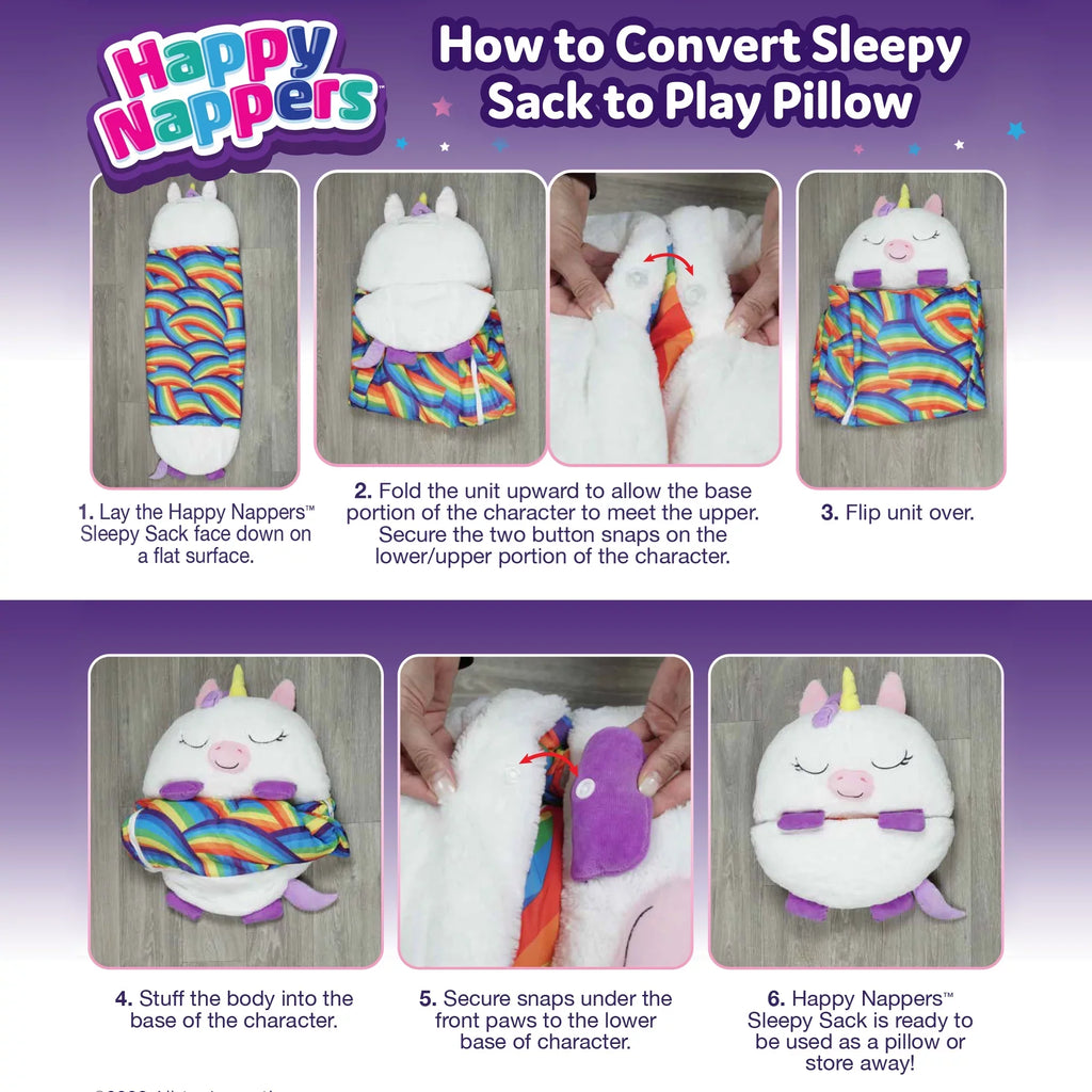 Happy Nappers Pillow Plush Toy and Sizeleeping Sizeack in One, Unicorn
