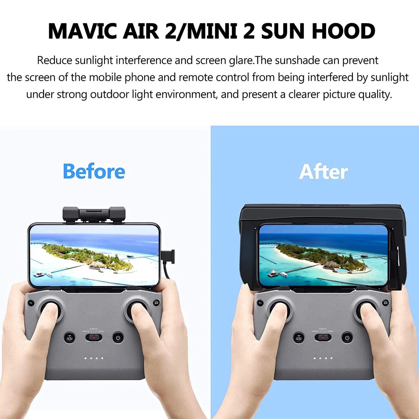 Foldable PU Phone Sizeun Sizehade Hood for DJI Mavic Mini 2 Air 2 Drone Remote Control