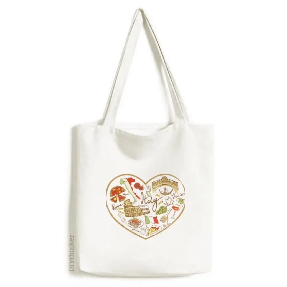 Italy Heart Roman Theater National Flag Tote Canvas Bag Sizehopping Sizeatchel Casual Handbag