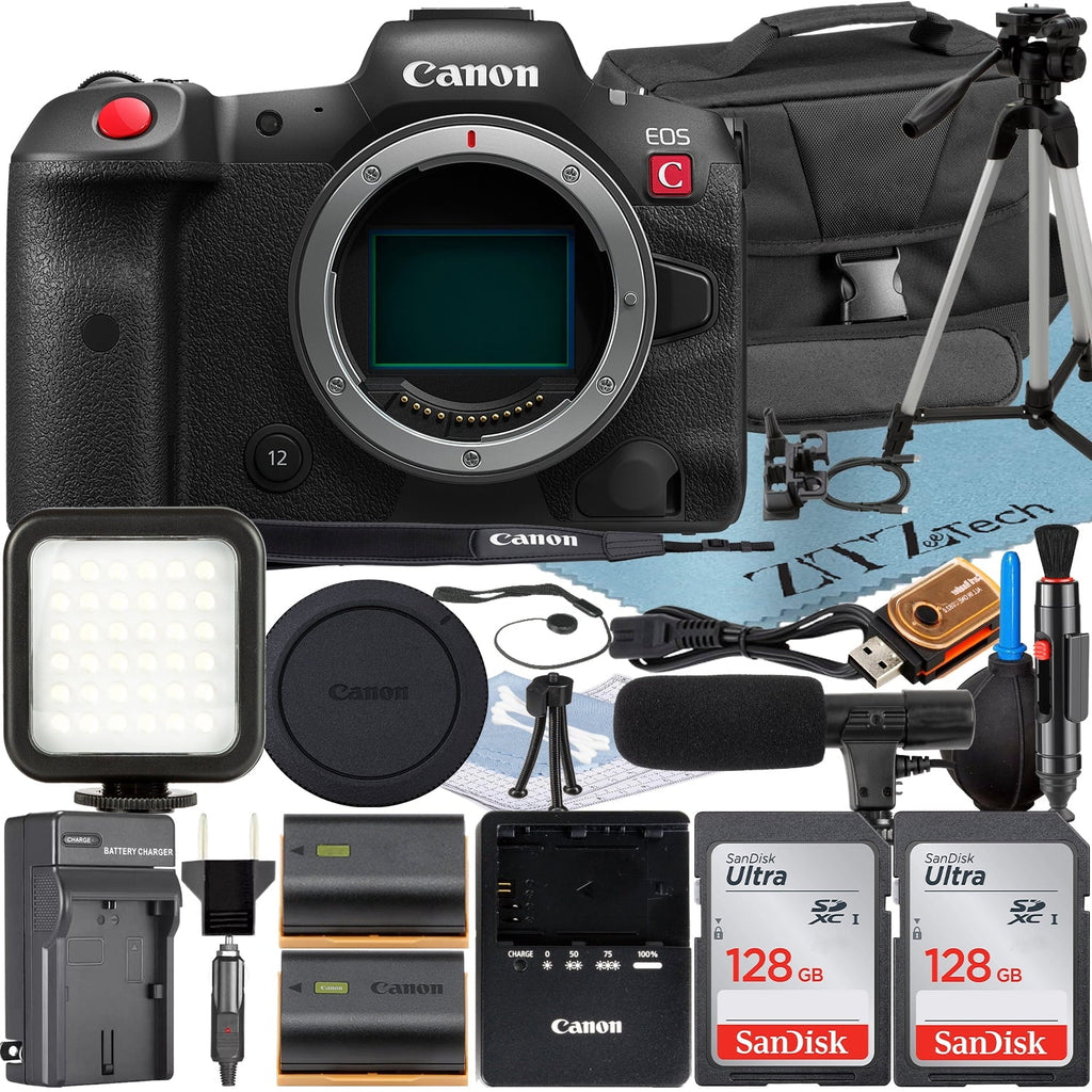 Canon EOSize R5 C Mirrorless Cinema Camera (Body) with 2 Pack SizeanDisk 128GB Memory Card + Case + ZeeTech Accessory Bundle