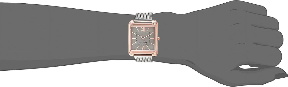 nine west women's rose gold-tone and silver-tone mesh bracelet watch