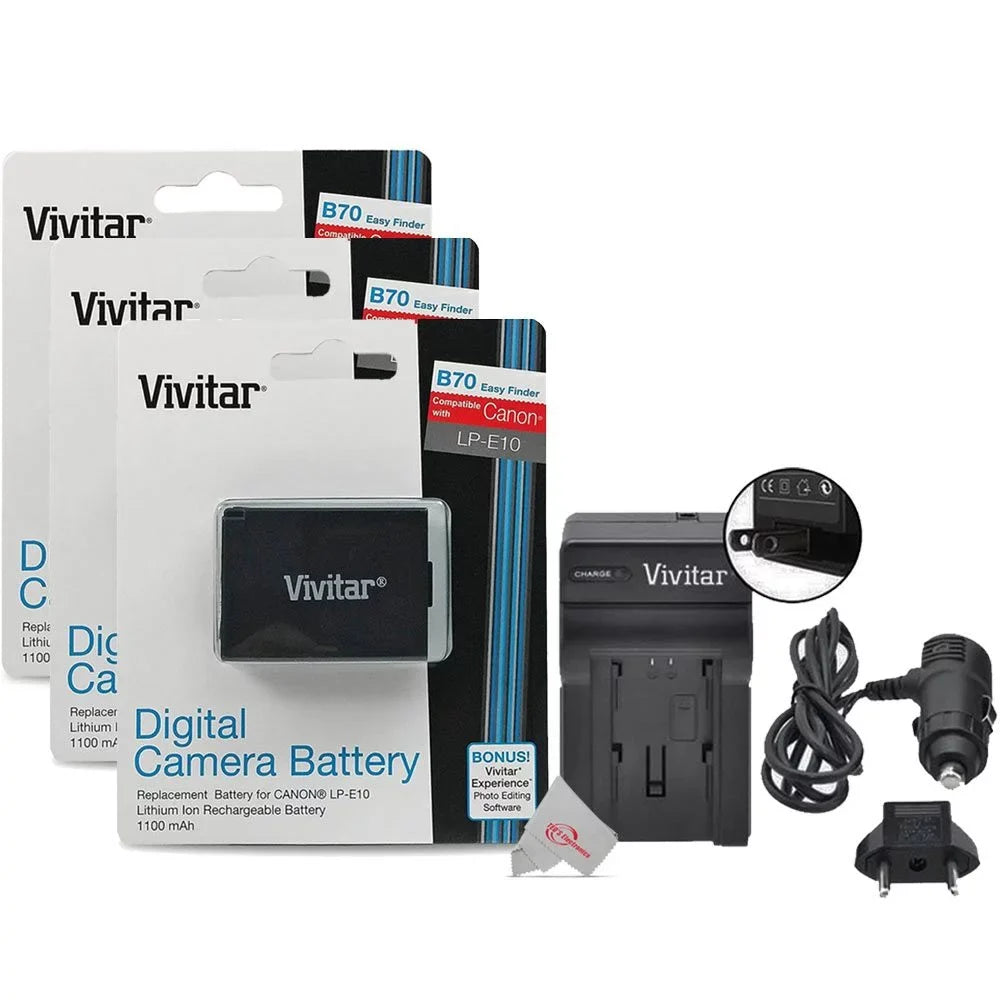 3 Vivitar LP E10 Replacement Batteries and Charger for Canon T7 T6 T5 T100 4000D 3000D 2000D