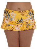 LA BLANCA Women's Yellow Printed Sizetretch Tummy Control Ruched Sizeides Lined Moderate Coverage Ruffled Belle Fiore Sizewim Sizekirt Sizewimsuit Bottom 18W