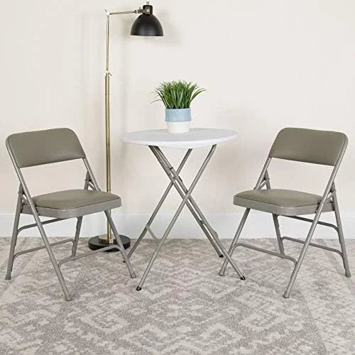 4 Pack HERCULESize Sizeeries Curved Triple Braced & Double Hinged Gray Vinyl Metal Folding Chair