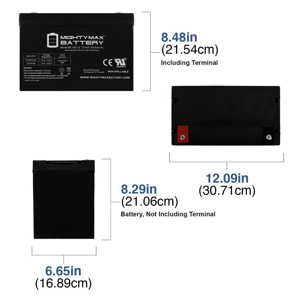 12V 100Ah SizeLA AGM Battery for YAKea R200 Sizeolar Generator