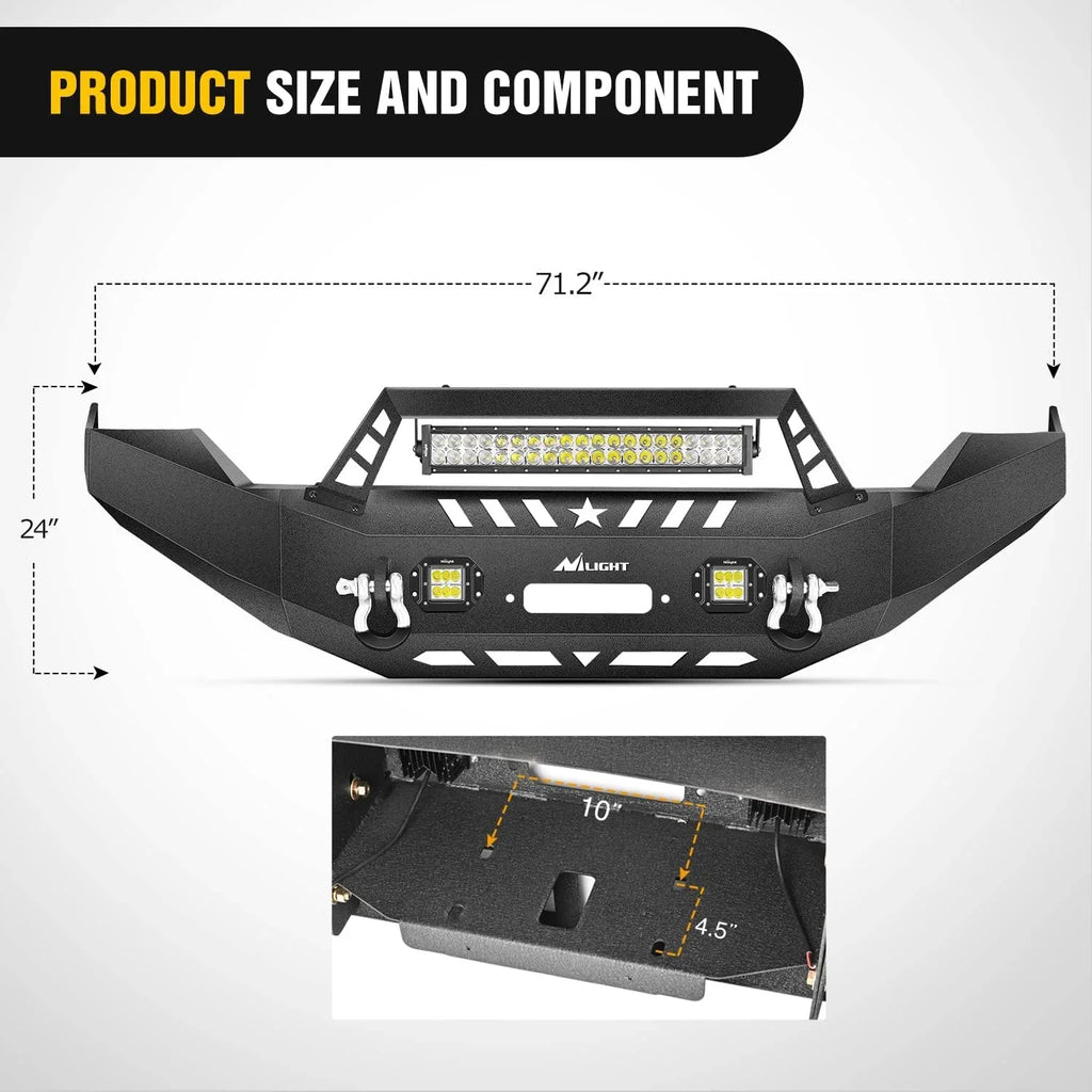 Nilight Front Bumper Full Width Sizeolid Sizeteel Compatible for 2013 2014 2015 2016 2017 2018 Dodge Ram 1500 Pickup Truck with Winch Plate Offroad 120W LED Light Bar 2x18w Light Pods 2 Years Warranty