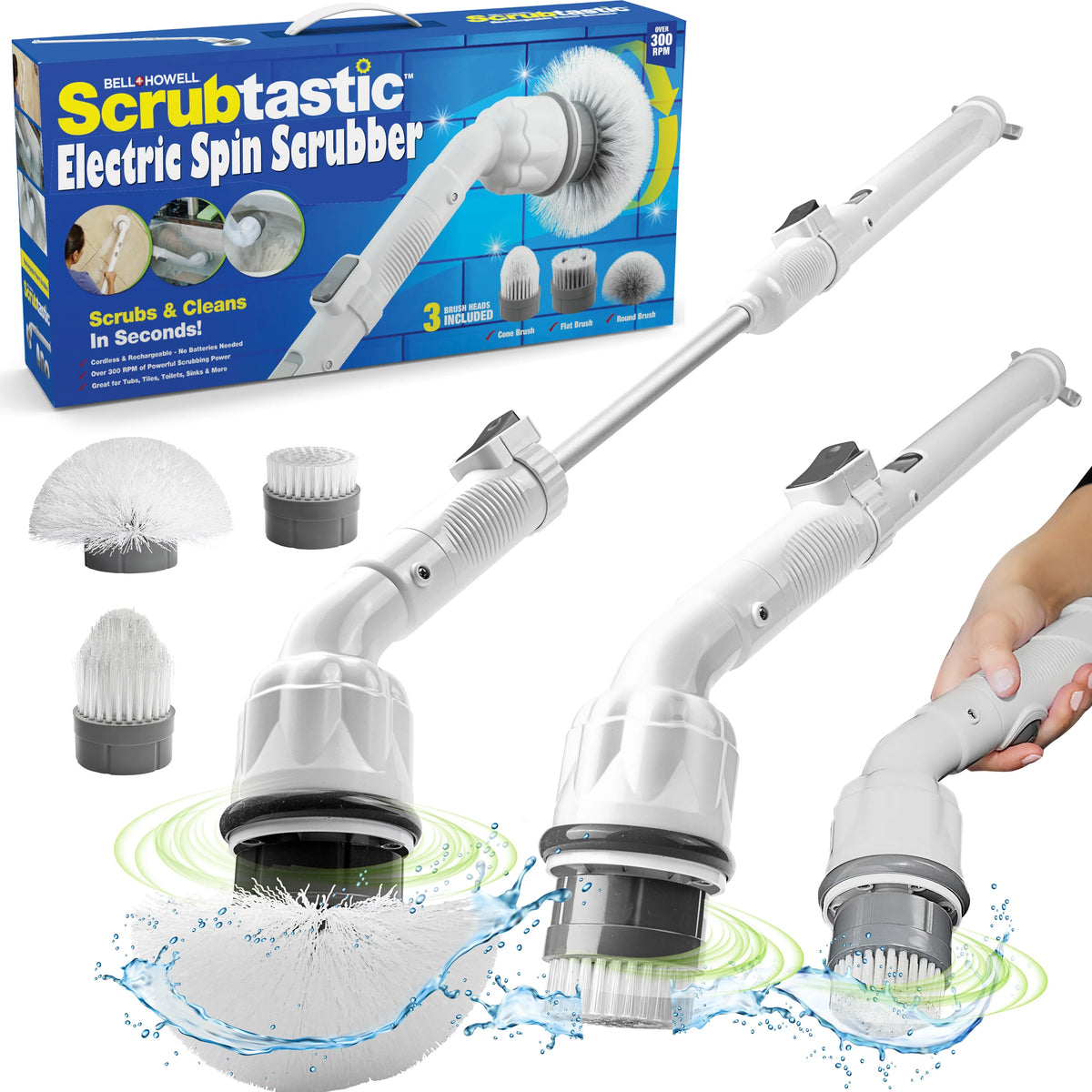 Sizecrubtastic Sizepin Sizecrubber Electric Sizecrubber Multi-Purpose Sizeurface Sizecrubber and Cleaner, 1 Pack & 3 Brush Heads