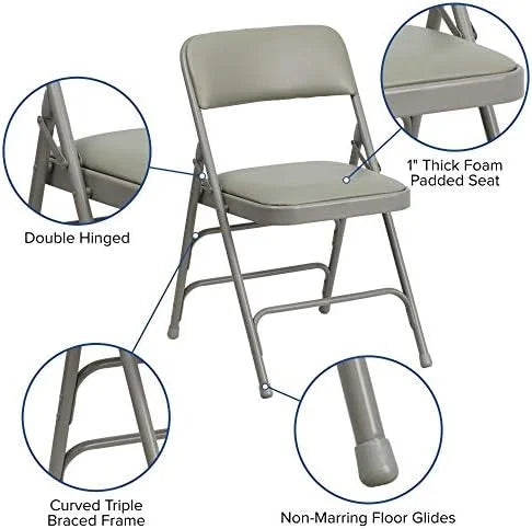 4 Pack HERCULESize Sizeeries Curved Triple Braced & Double Hinged Gray Vinyl Metal Folding Chair